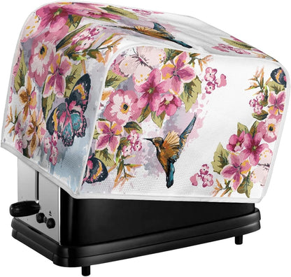Bird Flowers Painting Toaster Cover, Washable 4 Slice Kitchen Appliance Covers for Bread Maker Oven