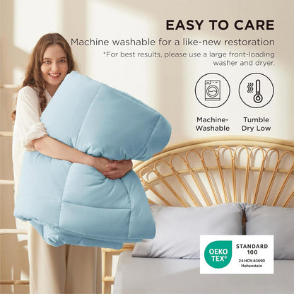 Bedsure Comforter Duvet Insert - All-Season Quilted Down Alternative Blanket, Light Spa Blue, Full 86 x 82 Inches