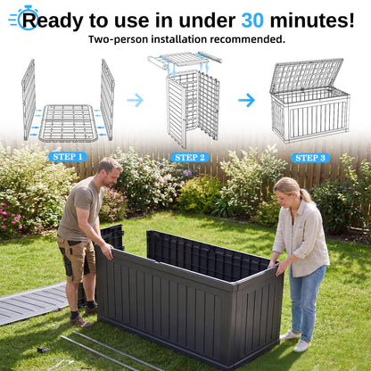 KDYMOD 320 Gallon Outdoor Storage Deck Box, Waterproof Resin Deck Boxes with Handle & Lockable for Patio Furniture, Garden & Pool Tools -Swimming Pool, UV Resistant, Black (320)