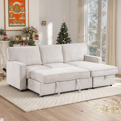 ERYE Comfy L-Shaped Chenille Sofa Bed, L-Shaped Reversible Sleeper Sectional Sofa with Pull Out Sleeper Couch Bed, Drop-Down Cup Holders,Storage Chaise & Dual USB Ports