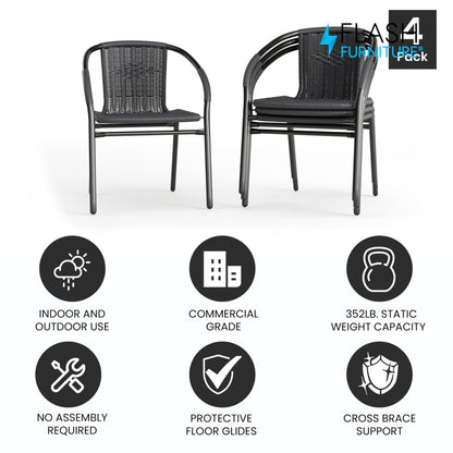 Flash Furniture Lila Modern Rattan Indoor/Outdoor Stackable Dining Chairs, Stacking Rattan Bistro Chairs for Patio or Restaurant, Set of 4, Gray