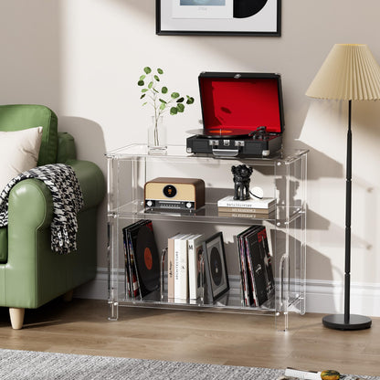 solaround Acrylic Record Player Stand, with Vinyl Storage, Turntable Stand, Vinyl Record Storage Table for Living Room (Clear, 31.5'' x 15.7'' x 29'')