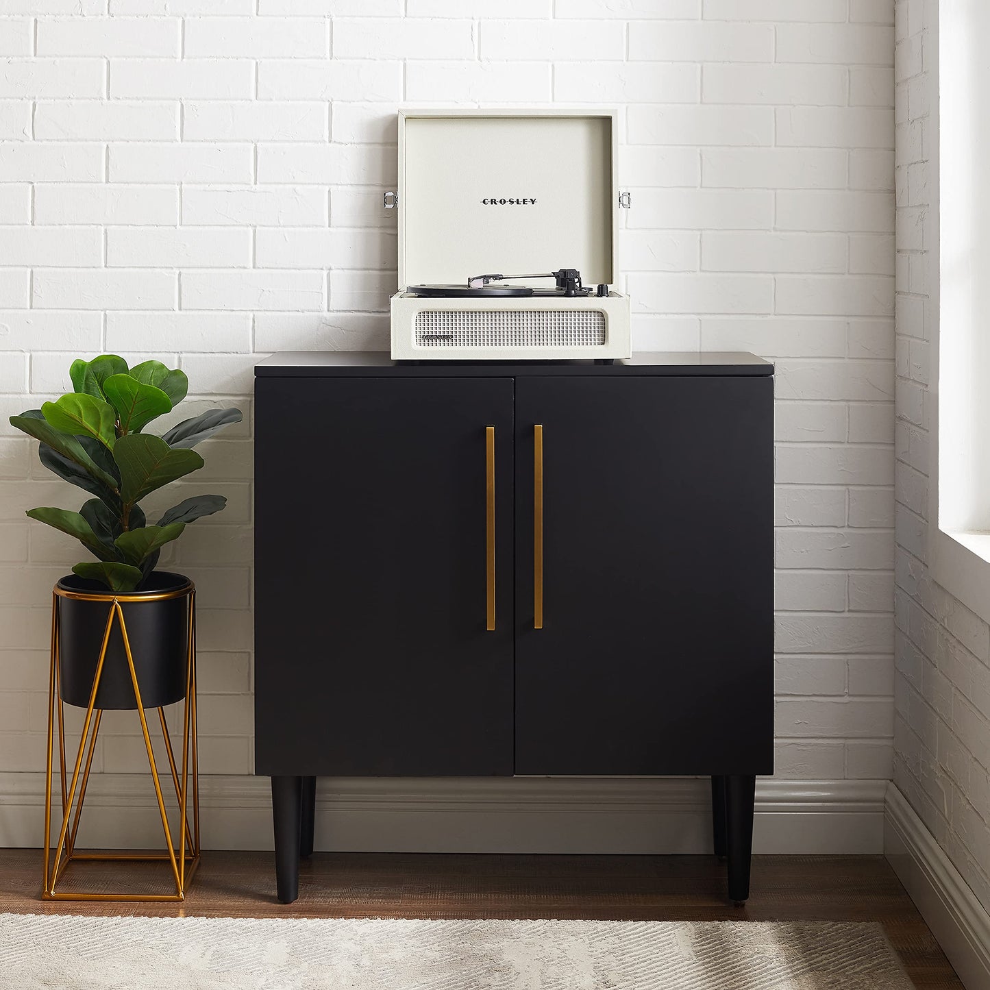 Crosley Furniture Everett Accent Storage Cabinet, Record Player Stand, Vinyl Records Holder, Matte Black