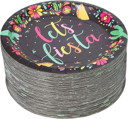 80 Pack Let's Fiesta Party Plates - 7 inch Decorative Dinnerware for Special Occasions (Black)