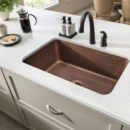 Sinkology Orwell 30 Inch Undermount Copper Kitchen Sink Single Bowl - Hand-Hammered 16-Gauge Solid Copper, Deep Single Basin, Antique Copper, Sinkology Everyday Warranty, Fits 33 Inch Cabinet