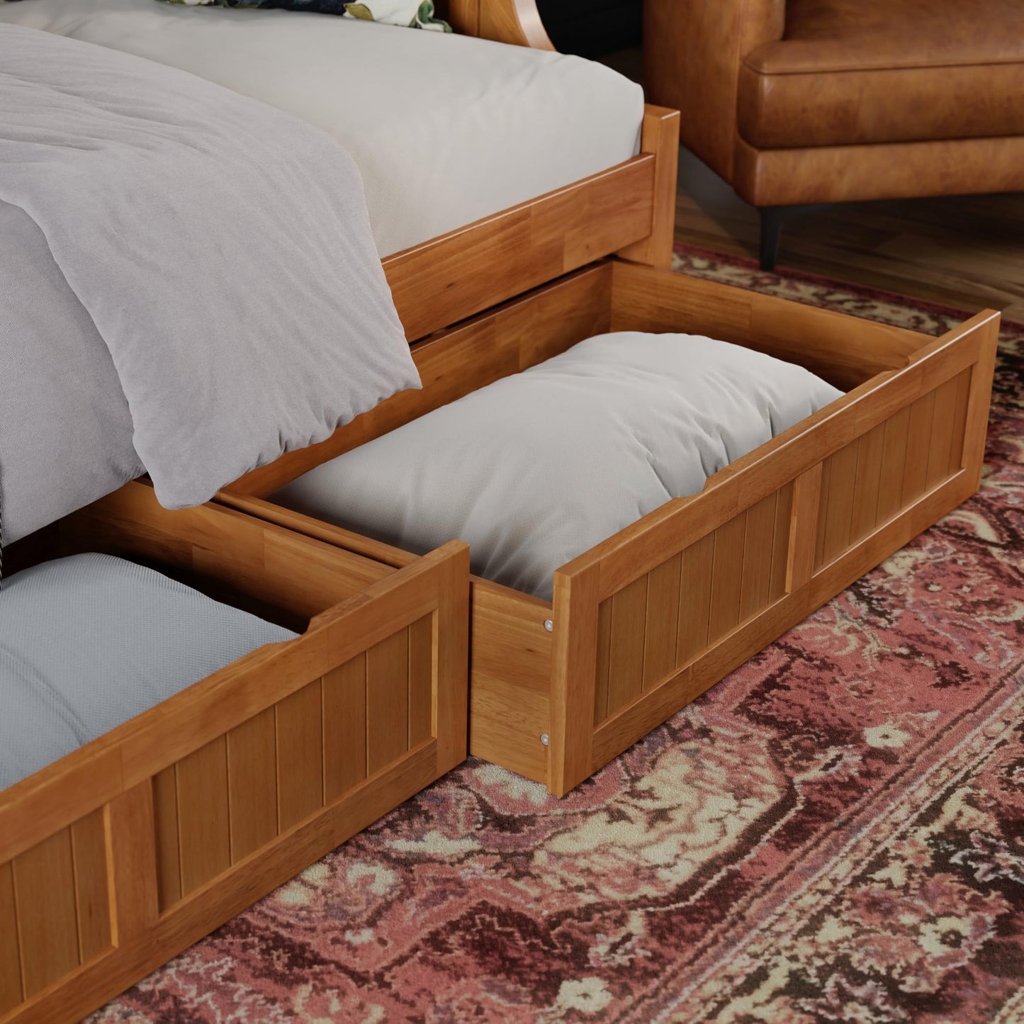 AFI, Cambridge Twin Size Wood Daybed Frame with 2 Storage Drawers, Light Toffee