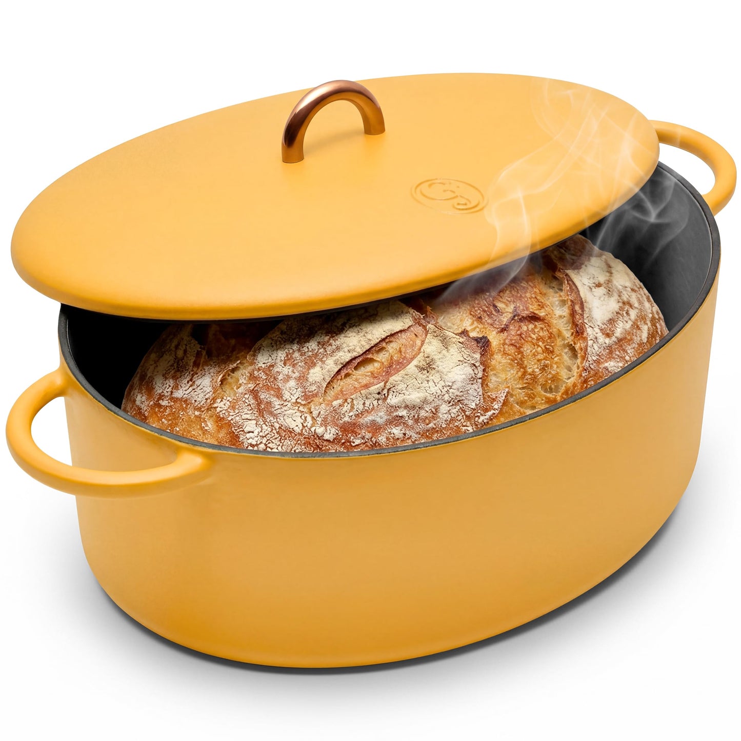 Great Jones Dutchess Cast Iron Dutch Oven Pot With Lid (Mustard) - Large 6.75 Quart Size, Dual Handles - All Stovetop Safe - 500° Dutch Oven For Bread Baking | Dishwasher Friendly
