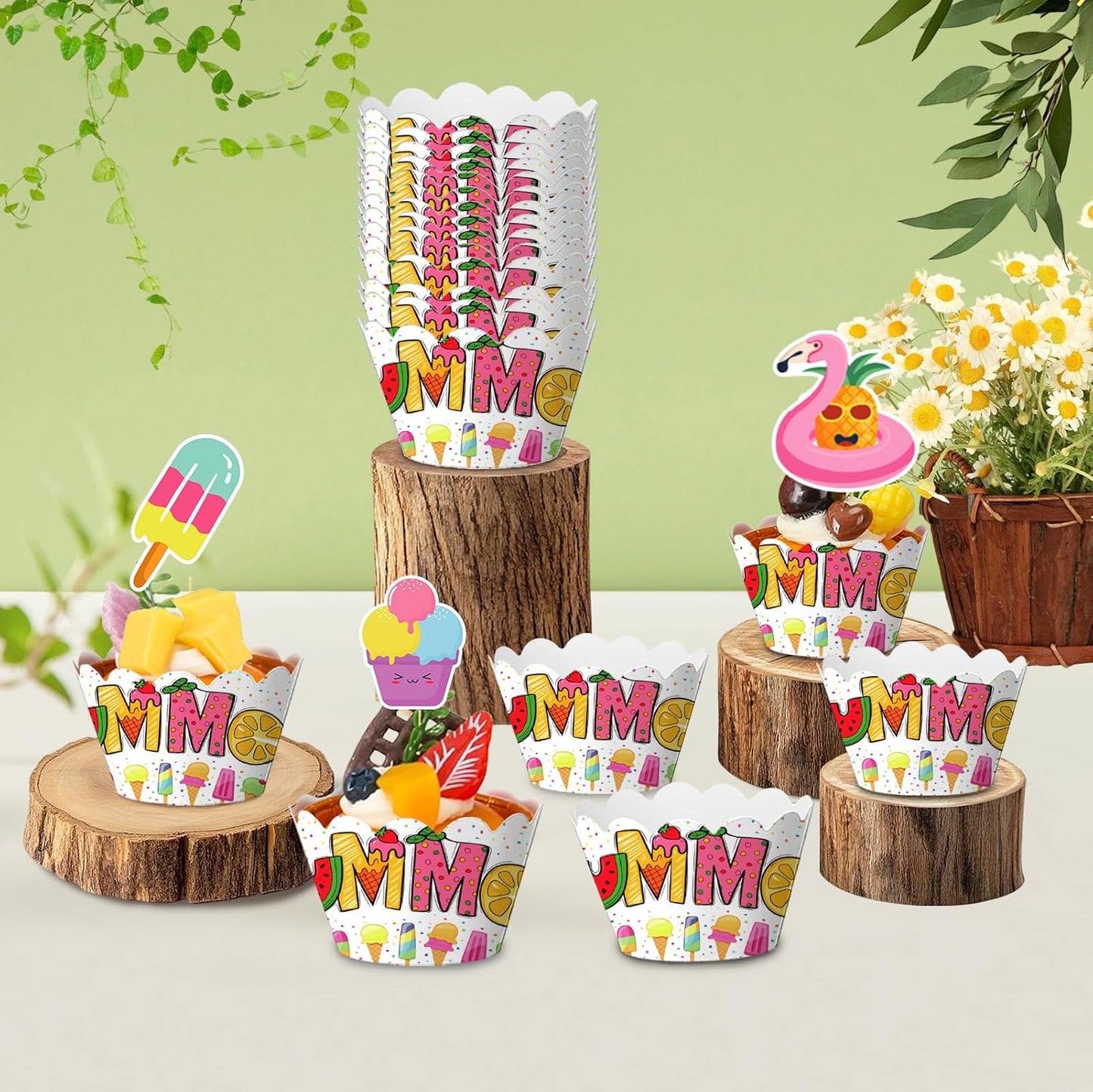 Fouliki Set-Wedding Ice Cream Cupcake Liners & Toppers Four Seasons Baby Shower Birthday Party Decorations,Baking