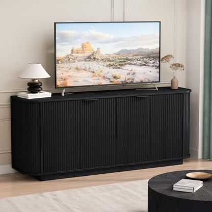 GDFStudio 63" Mid Century Modern Buffet Cabinet with Wavy Doors, Wood Sideboard Cabinet with Adjustable Shelves & 2 Doors, Storage Credenza Console Table for Dining Room Living Room Entryway, Black