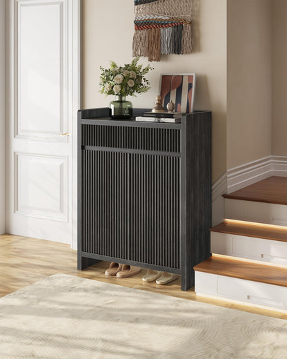 CHOEZON Shoe Storage Cabinet, 44.8" Tall Large Shoe Cabinet, Shoe Storage Organizer for Entryway, Fluted Shoe Cabinet with Drawer & Adjustable Shelves, Mid-Century, for Hallway, Charcoal Gray MSC03TH