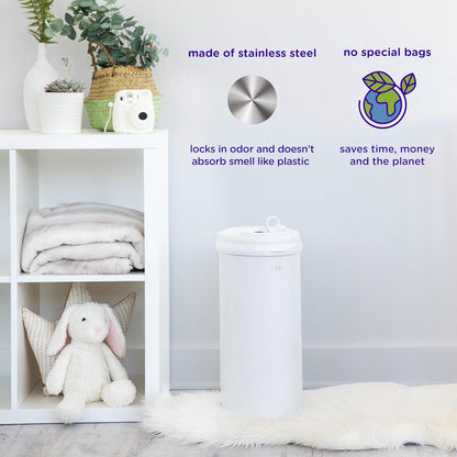 Ubbi Stainless Steel Diaper Pail - Odor Locking Design, No Special Bag Needed | Award-Winning Matte Ivory