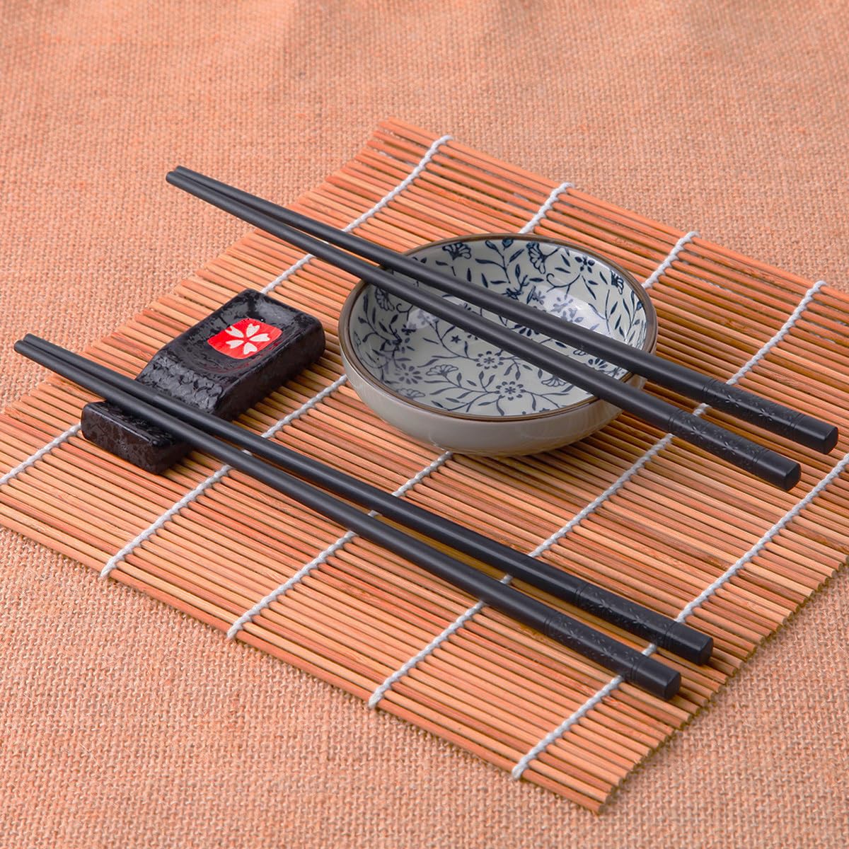 VIWIK 5 Pairs Premium Reusable Chopsticks, Anti-Slip Fiberglass Chop Sticks, Food-Grade Dishwasher Safe Heat-Resistant Durable Utensils for Sushi Japanese Korean Chopstick Gift Set 9.5 Inch