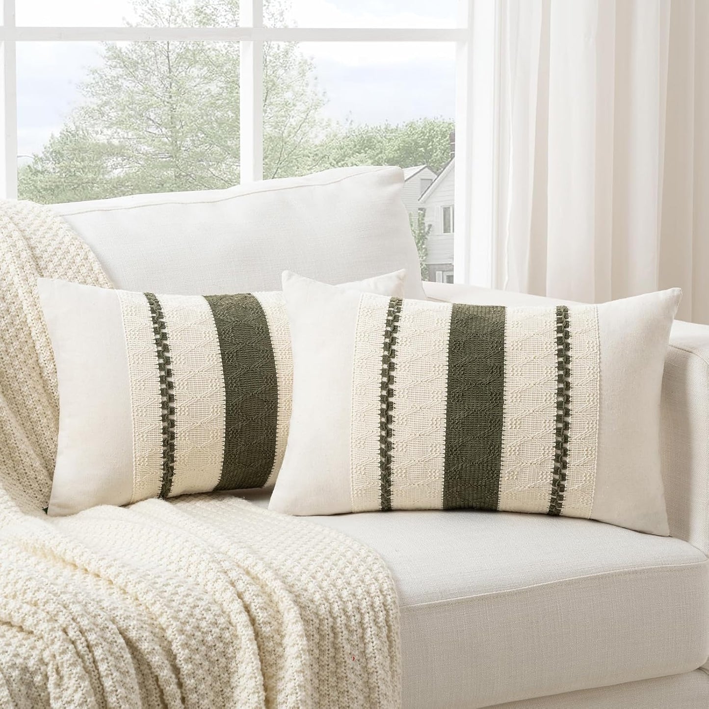 Fancy Homi Set 1 16x24 Inch of Boho Olive Green Long Lumbar Decorative Throw Pillow Cover for Couch Bed Sofa Chair