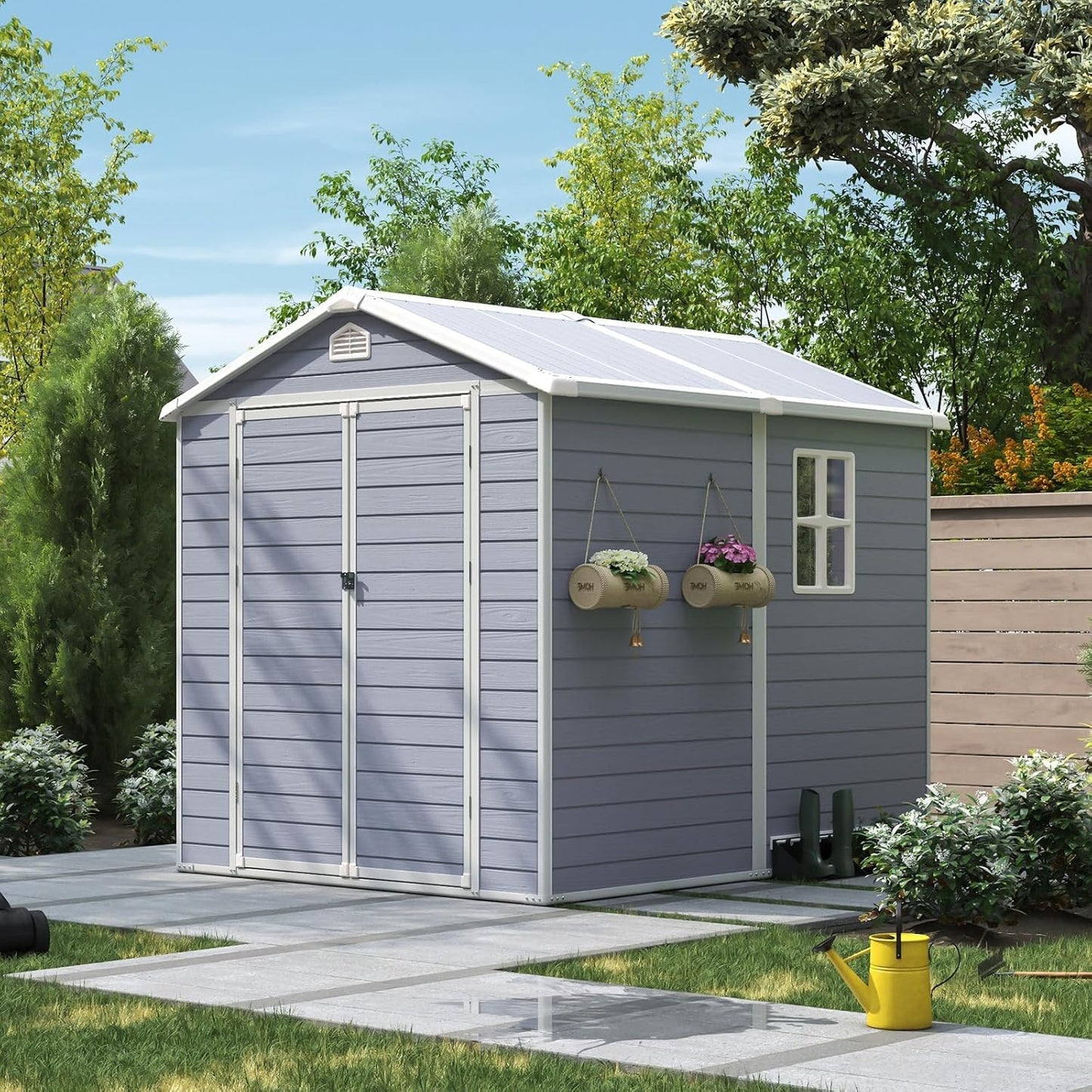 Aoxun 6 x 8 FT Outdoor Storage Shed, Resin Shed with Floor, Small Garden Shed Waterproof Plastic Tool Shed