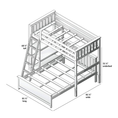 Max & Lily L Shape Twin over Full Bunk Bed with Bookcase, Clay