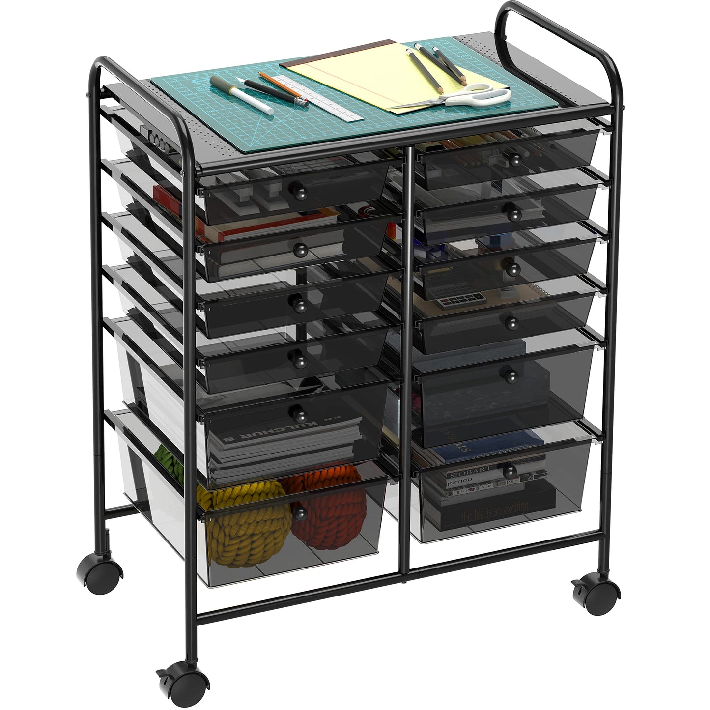 Simple Houseware Utility Cart with 12 Drawers Rolling Storage Art Craft Organizer, Black
