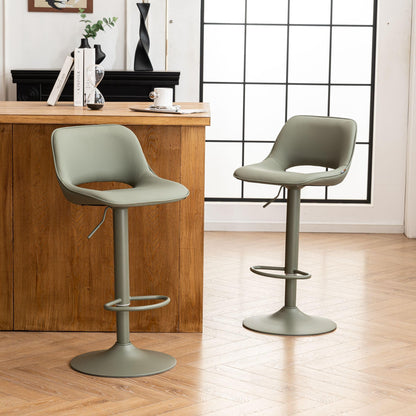 YOUNIKE Bar Stools Set of 2 Modern Swivel Barstools, Adjustable Counter Height Bar Stools Faux Leather Upholstered Counter Stools with Hollow Back for Kitchen Island, All Olive Green