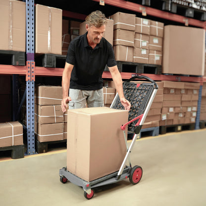 CLAX® The Original | Made in Germany | Multi use Functional Collapsible Carts | Mobile Folding Trolley | Shopping Cart with Storage Crate (Red)