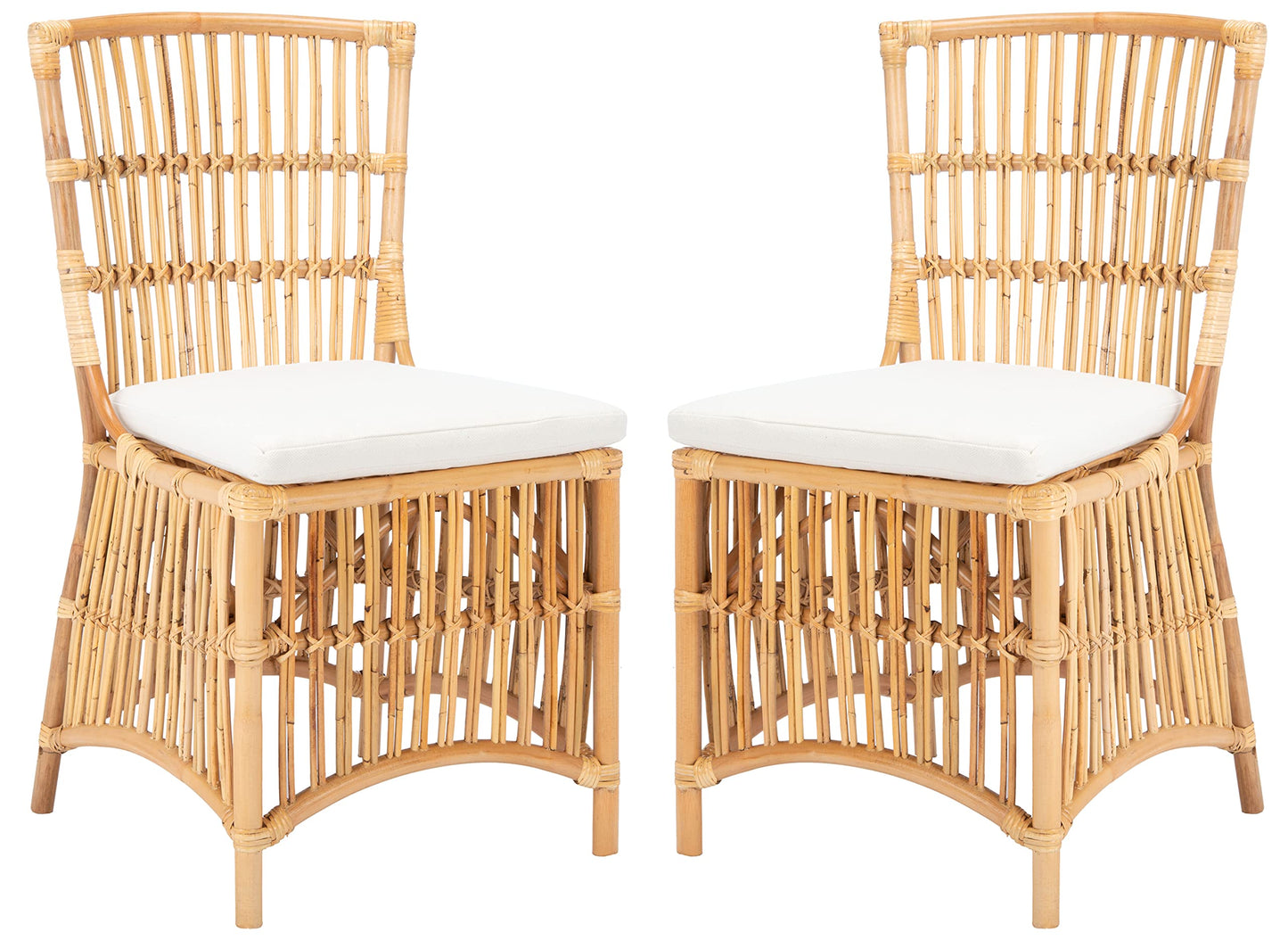 Safavieh Home Collection Erika Rattan Cushion (Set of 2) Accent Chair, Natural/White