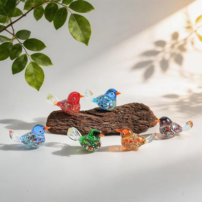 HDCRYSTALGIFTS Hand Blown Glass Bird Figurines - 6pcs Miniature Animal Statues for Home Decor | Unique Gifts for Mom