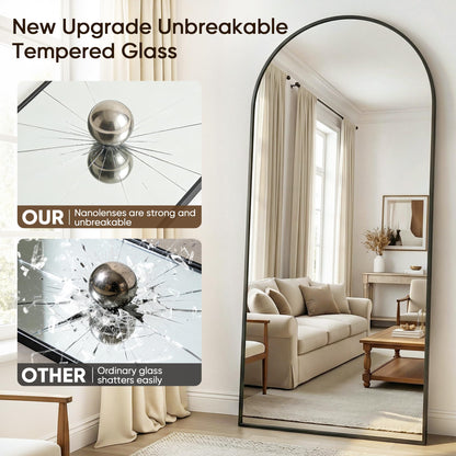 Antok Full Length Mirror, 44"x82" Floor Mirror with Stand, Hanging Mounted Mirrors for Bedroom, Living Room, Cloakroom, Dining Rooms, Black, Arched