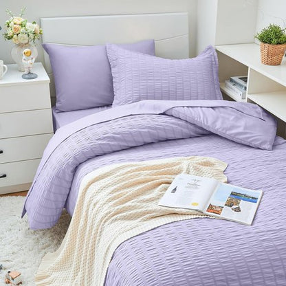 HYMOKEGE Twin XL Comforter Set - Light Purple Seersucker 5-Piece Luxury Bedding Set