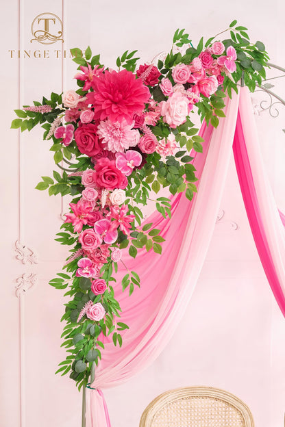 TINGE TIME Wedding Arch Flowers Kit - Deluxe 5pcs Artificial Floral Swag with 3 Sheer Drapes, Realistic Silk Flower Arrangements for Wedding Ceremony Arbor Backdrop Reception Party Home Decor