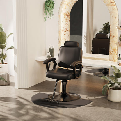 Baasha Premium Black Reclining Salon Chair with Removable Headrest, All-Purpose Hydraulic Barber Chair, Soft PU Leather, 360° Swivel, 135° Recline, Heavy-Duty Steel Frame, 330 lbs Capacity