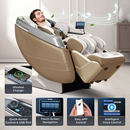 iBooMas 4D Massage Chair, IBM-P03 Full Body Massage Chair with Touchscreen, AI Voice & APP Control, Wireless Charger, Leg Roller, Auto Leg Extension, Heated Back, Waist, and Feet (Beige)