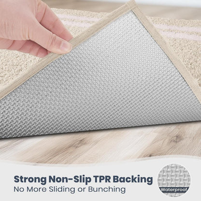PURRUGS Bathroom Rug Non-Slip Machine Washable 20" x 24" U-Shaped, Super Absorbent and Quick Dry Shaggy Microfiber Bath Mat, Extra Soft and Plush Contour Rug for Toilet Base, Beige