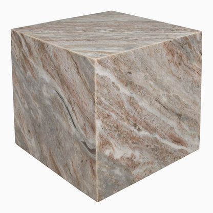 JONATHAN Y Felix 15" Solid Marble Cube End Table, Natural Stone Square Block Side Table for Living Room, Modern Glossy Pedestal Accent Table, Fully Assembled MTB1101A