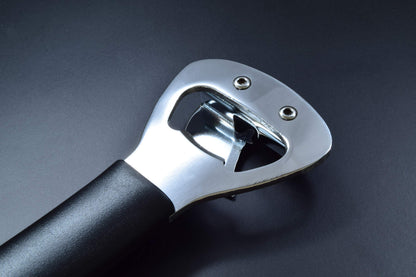 Japanese Can Opener, Heavy Duty Stainless Steel Bottle Opener, 5.9" Black Plastic Handle for Right-handed, Seki Japan