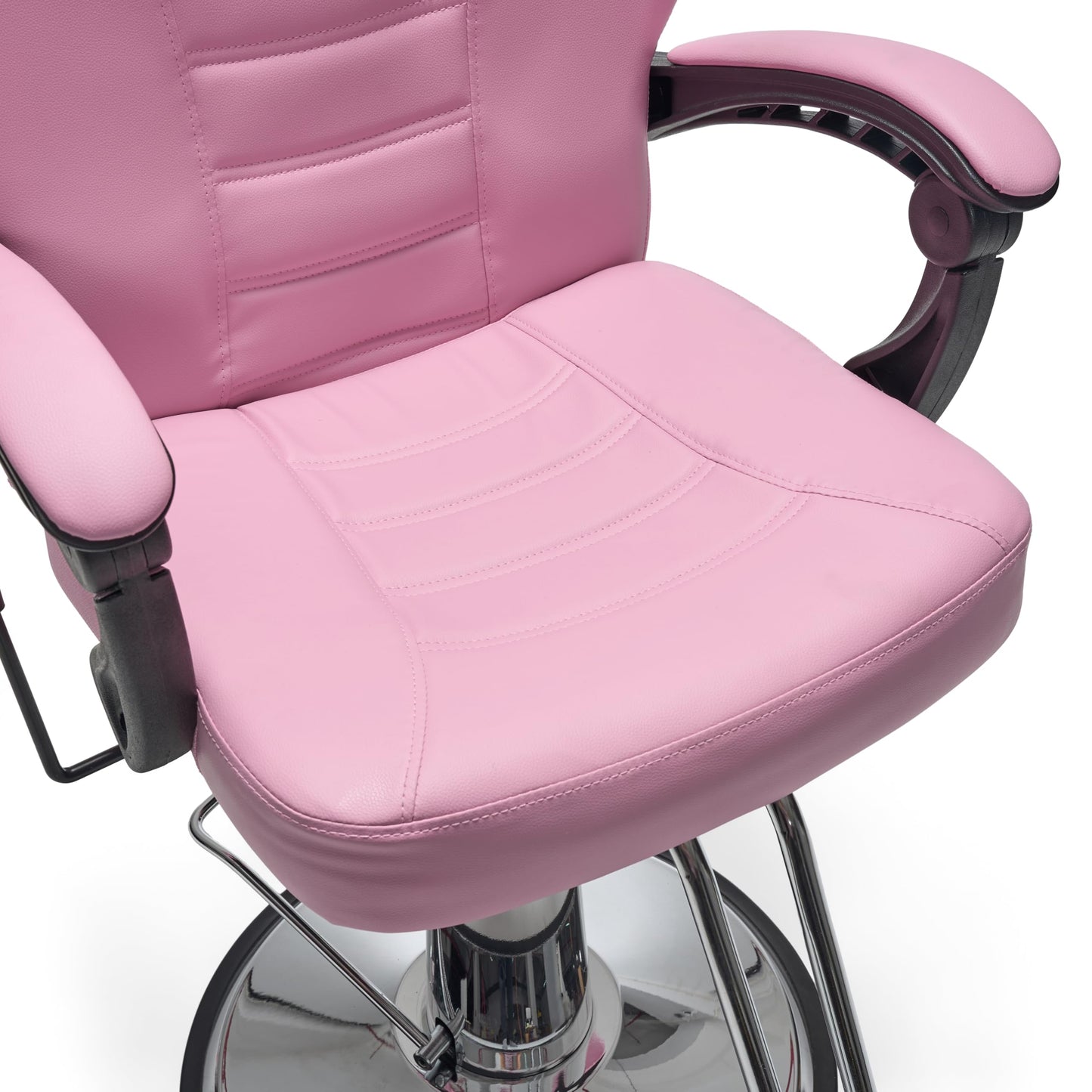 KEIKI Reclining Barber Chair for Barbershop, 90°-150° Adjustable Salon Styling Chair with Heavy Duty Hydraulic Pump, 360° Swivel PU Leather Hair Stylist Chair with Headrest & Footrest, Pink