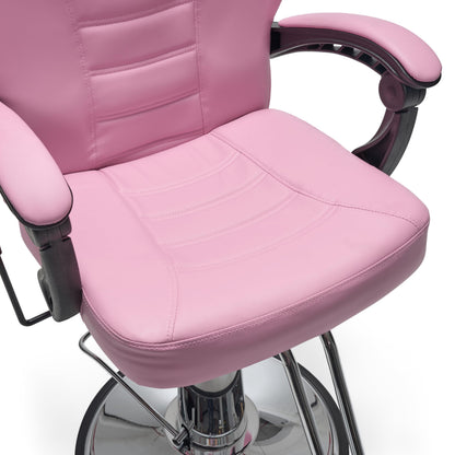 KEIKI Reclining Barber Chair for Barbershop, 90°-150° Adjustable Salon Styling Chair with Heavy Duty Hydraulic Pump, 360° Swivel PU Leather Hair Stylist Chair with Headrest & Footrest, Pink