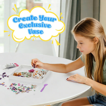 Kssiaz DIY Vase Mosaic Painting Kit, DIY Mosaic Arts and Craft Kits with Vase Flower Mosaic Accessories, Handmade Sticker Painting Gem Art Kit Christmas Room Decor