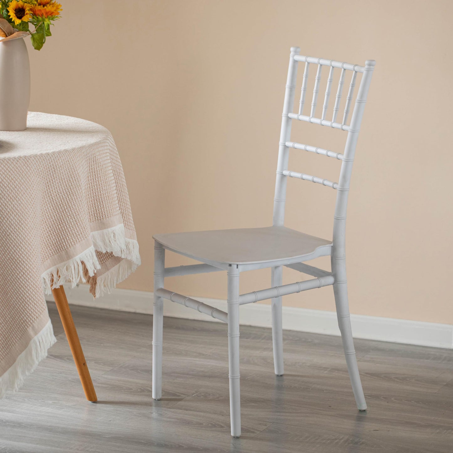 Fabulaxe Modern White Stackable Chiavari Dining Chair, Seating for Dining, Events and Weddings, Party Chair, White, Set of 4