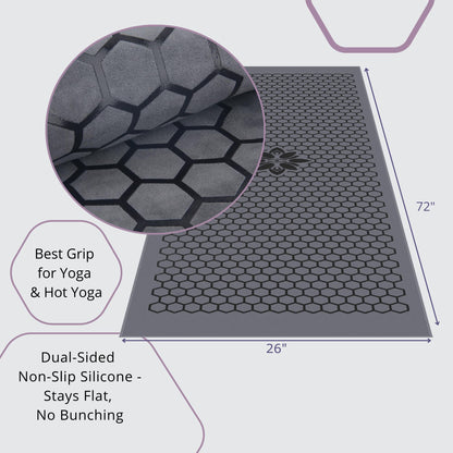 Clever Yoga Hot Yoga Mat Towel – Non-Slip Grip for Hot Yoga, Sweat Absorbent, Honeycomb Silicone Grip, Stays Flat – Ideal for Pilates, Travel, Washable & Lightweight - Dark Blue