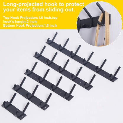 WEBI Coat Rack Wall Mounted,17-1/8 Inch Hooks for Hanging Coats,Heavy Duty Metal Hook Rail with 6 Double Dual Hooks Hanger Wall Mount for Purse Clothes Jacket Backpack Entryway,Black