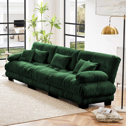 KEIKI 133" Sectional Sofa with Removable Ottomans, Comfy 3 Seat Sleeper Cloud Couch Set, Chenille Upholstered Modular SofaBed for Apartment Living Room, Throw Pillows, Dark Green