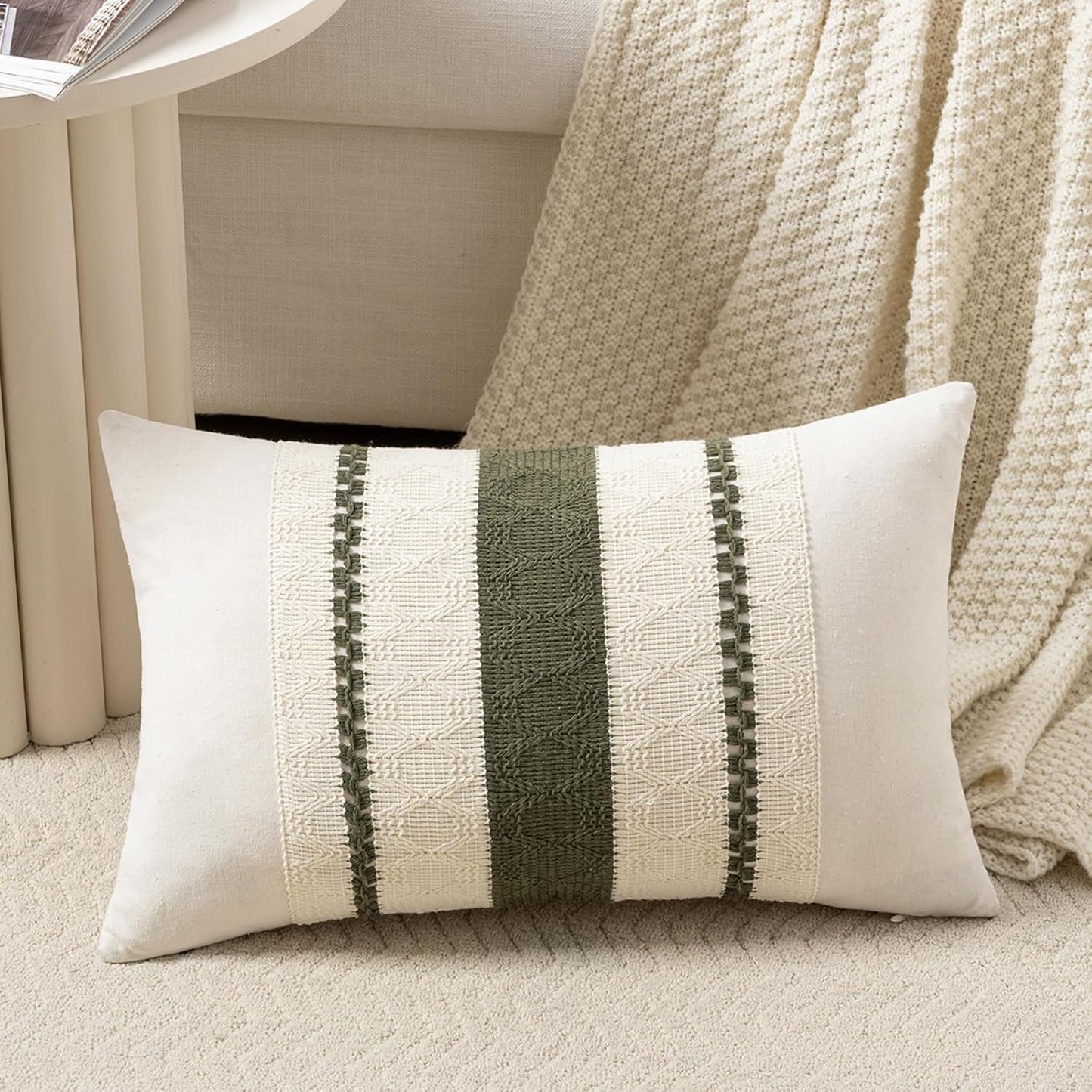 Fancy Homi Set 1 16x24 Inch of Boho Olive Green Long Lumbar Decorative Throw Pillow Cover for Couch Bed Sofa Chair