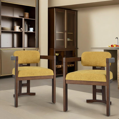 Merax 2-Piece Wooden Farmhouse Dining Chairs with Durable Legs for Kitchen, DiningRoom, Walnut+Yellow