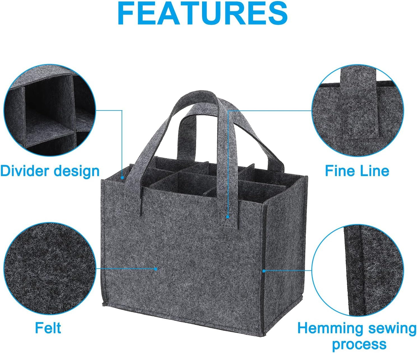 PATIKIL Grey 6 Bottle Wine Carrier Tote Bag, Reusable Wine Storage Bag with Divider, Portable Gift Bag