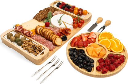 Charcuterie Boards - Large Bamboo Cheese Board Gift Set with Serving Tray, Knives & Bowls for Meat, Cheese & Crackers - House Warming Gifts New Home, Wedding Gift for Couple, Birthday Gifts for Women