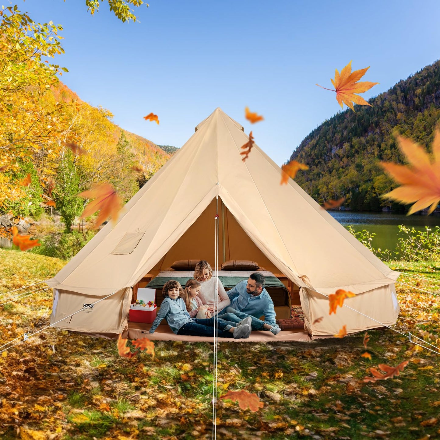 VEVOR Canvas Tent Bell Tent, 4 Seasons 7 m/22.97 ft, for Camping with Stove Jack, Family Camping Outdoor Hunting Party