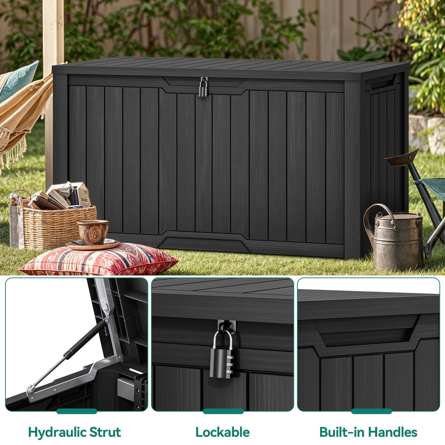 YITAHOME XXL 240 Gallon Large Outdoor Storage Deck Box for Patio Furniture, Outdoor Cushions, Garden Tools and Sports/Pools Equipment, Weather Resistant Resin, Lockable (Black)