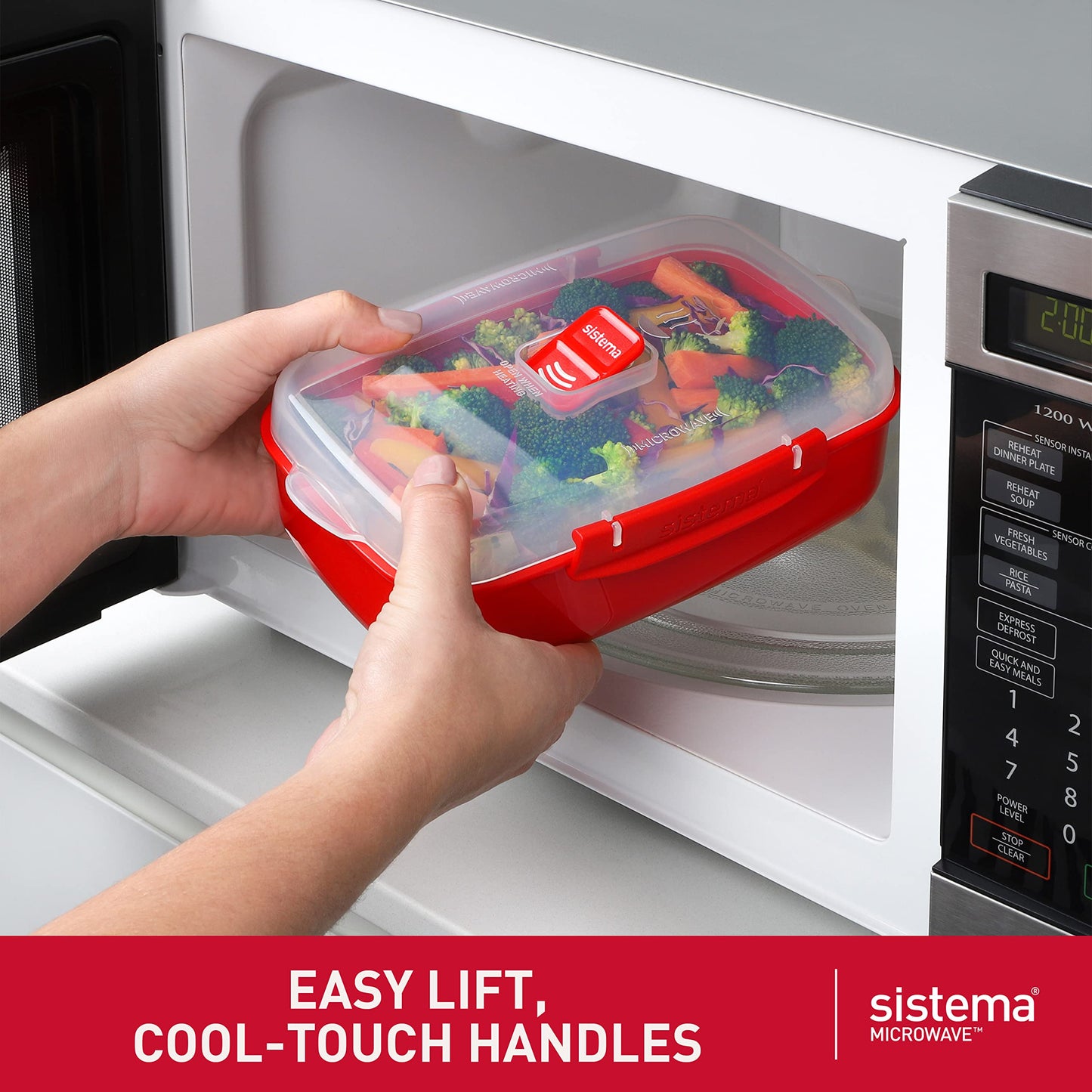 Sistema Heat & Eat Microwave Container Set, 4 Rectangular Microwaveable Food Containers with Lids & Steam Release Vents, Dishwasher & Freezer-Safe Food Storage, 2 x 1.25L & 525mL Sizes, BPA-Free