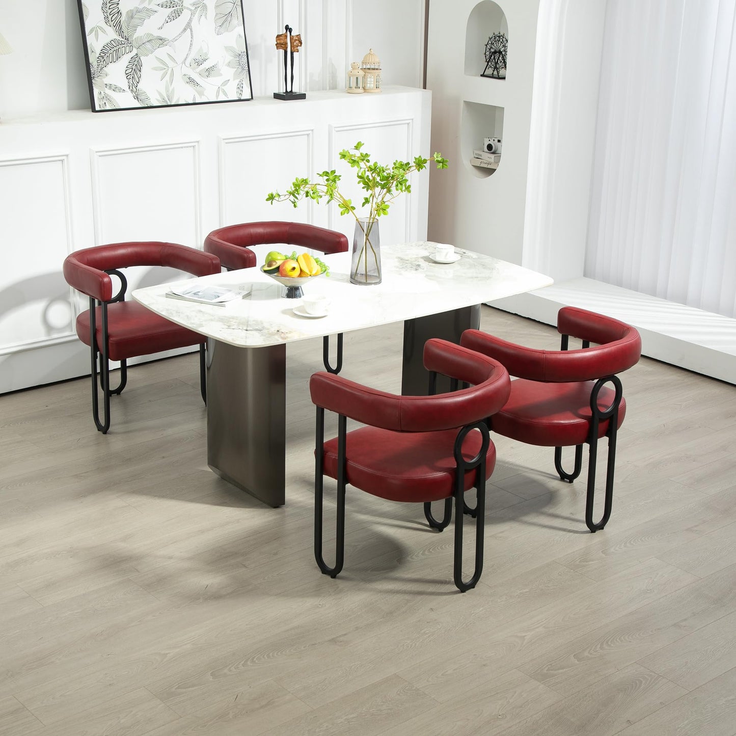 House Hold Contemporary Designed Chenille Fabric Upholstered Accent,Dining Chair,Barrel Side Chairs Kitchen Armchair for Living Room Set of 1 (Wine Red PU)