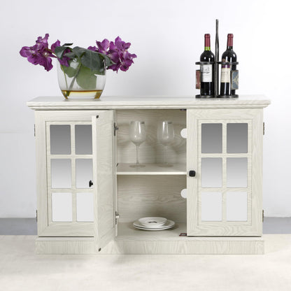 GDFStudio 45" Modern Buffet Sideboard Cabinet, Storage Cabinet with 3 Acrylic Mirrored Doors & Adjustable Shelves, Freestanding Credenza Buffet for Dining Room, Accent Cabinet Coffee Bar, White