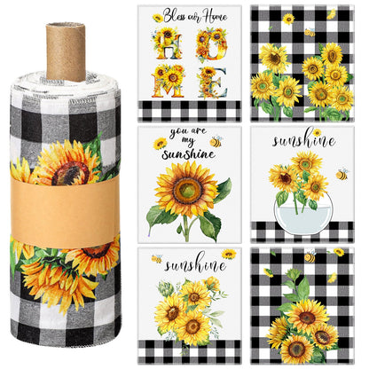 Mindsoft 36 Pcs Spring Sunflower Reusable Paper Towels Rolls Sunshine Washable Bulk Spring Kitchen Towels Paperless Reusable Cloth Cotton Napkins with Cardboard for Kitchen Bathroom Home Decor