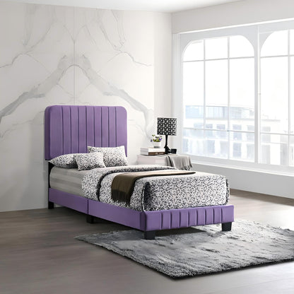 GDFStudio Contemporary Velvet Twin Size Bed with Channel Tufted Headboard, Modern Comfort Platform Bed with Wood Frame & Legs, Box Spring Required, Easy Assembly for Cozy Bedrooms,48" H Purple